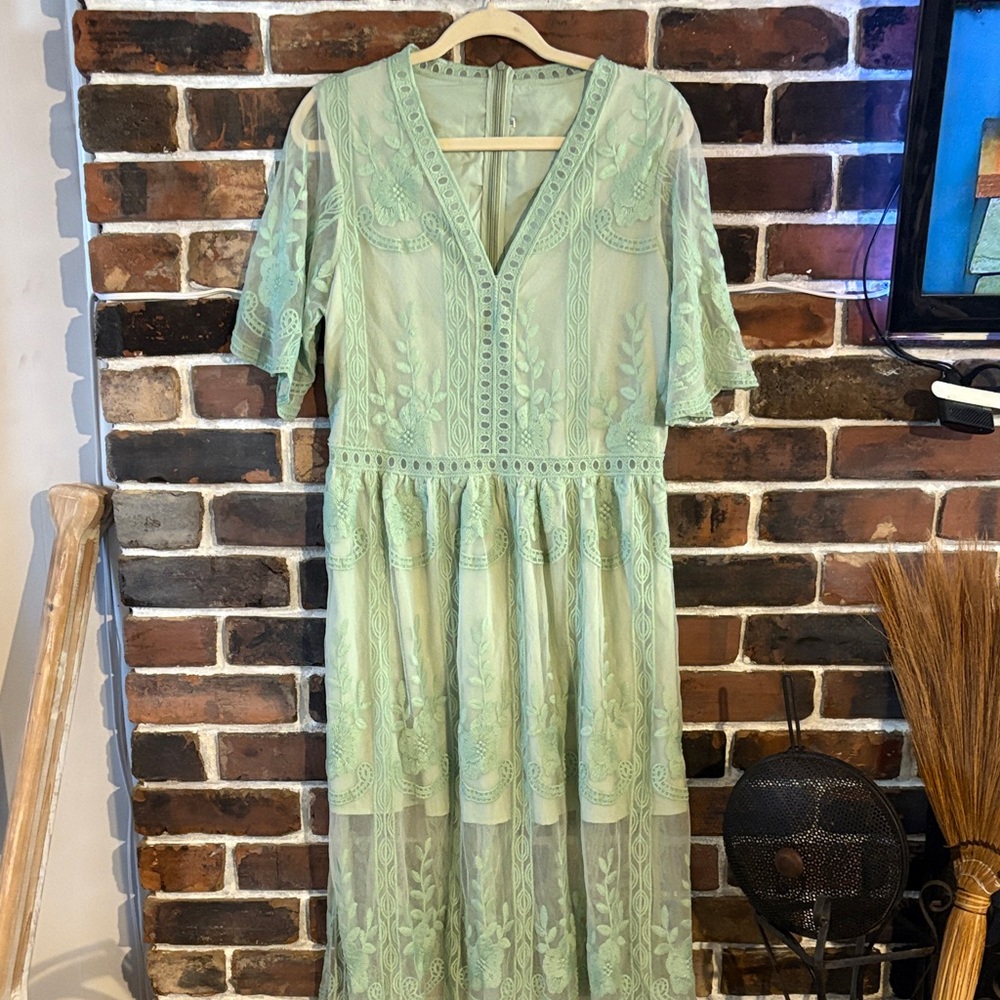 Chic Mint Lace Maxi Dress